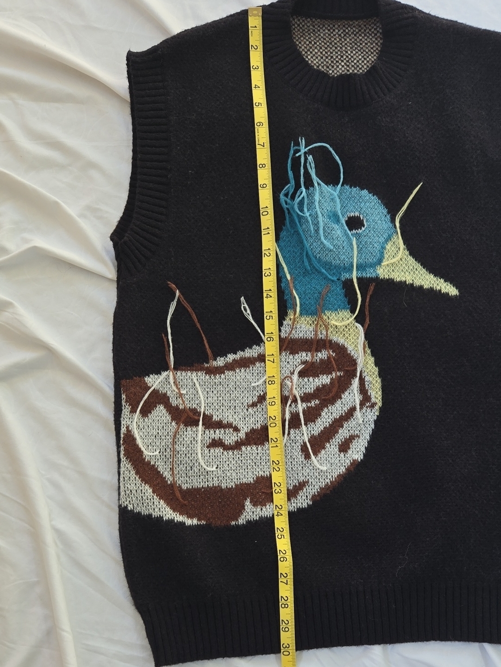 Men/Unisex BlackSleeveless Sweater Graphic Colorful Duck Front With Long Threads - Picture 4 of 12